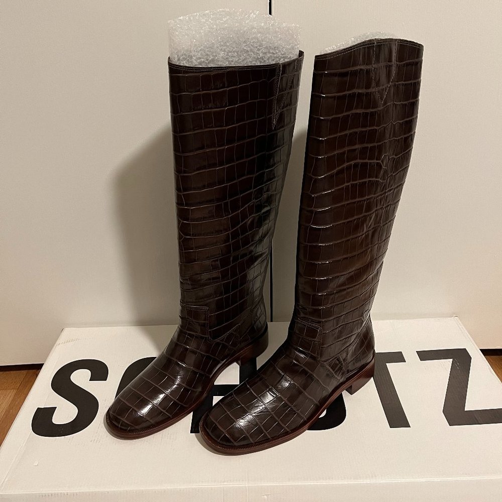 NWT SCHUTZ Terrance Up Leather Boot, Brown, Size 9